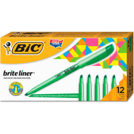 Bic® Brite Liner Highlighter with Pocket Clip Chisel Tip Green Ink Dozen