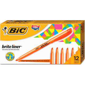Bic® Brite Liner Highlighter with Pocket Clip Chisel Tip Orange Ink Dozen