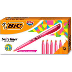 Bic® Brite Liner Highlighter with Pocket Clip Chisel Tip Pink Ink Dozen