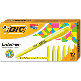 Bic® Brite Liner Highlighter with Pocket Clip Chisel Tip Yellow Ink Dozen