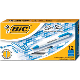 Bic® Clic Stic Ballpoint Retractable Pen Medium White Barrel Blue Ink Dozen