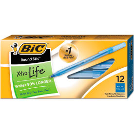 BIC® Round Stic Xtra Life Ballpoint Pen Stick Medium 1 mm Blue Ink Dozen