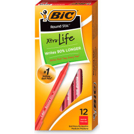 BIC® Round Stic Xtra Life Ballpoint Pen Stick Medium 1 mm Red Ink Dozen