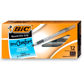 BIC® Round Stic Grip Xtra Comfort Ballpoint Pen Easy-Glide System 1.2 mm Black Ink Dozen