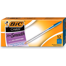Bic® Cristal Ballpoint Stick Pen Medium Clear Barrel Blue Ink Dozen