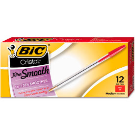 Bic® Cristal Ballpoint Stick Pen Medium Clear Barrel Red Ink Dozen