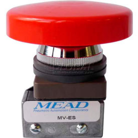 Bimba Mfg Company MV-ES Bimba-Mead Air Valve MV-ES, 3 Port, 2 Pos, Manual, 1/8" NPTF Port, Red Em. Stop Actuator image.