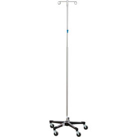Blickman 7794SS Stainless Steel IV Stand with 5-Leg Base, 2-Hook, 67