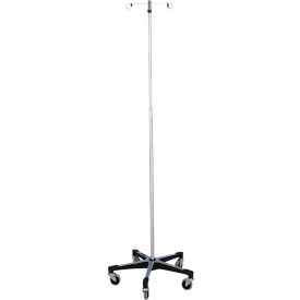 Blickman 7792SS Stainless Steel IV Stand with 5-Leg Base, 2-Hook, 74