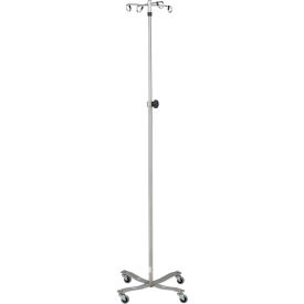 Blickman 1410SS Stainless Steel IV Stand with 4-Leg Base, 2-Hook, 51-3/4