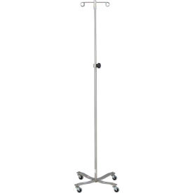 Blickman 1410SS-4 Stainless Steel IV Stand with 4-Leg Base, 4-Hook, 51-3/4
