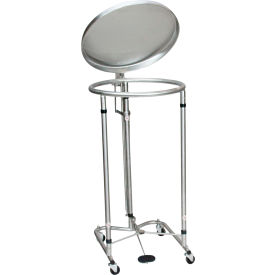 Blickman, Inc, 092777420P Blickman Round Hamper, Stainless Steel, 18" Dia, 35"H, 2" Casters, Foot Operated w/ Pneumatic Top image.