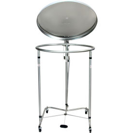 Blickman, Inc, 092877320P Blickman Round Hamper, Stainless Steel, 24" Dia, 35"H, 2" Casters, Foot Operated w/ Pneumatic Top image.