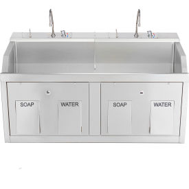 Blickman, Inc, 1339882W00 Blickman Double Station Wall Mounted Lodi Scrub Sink, Knee Action Control, Stainless Steel image.
