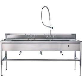 Blickman, Inc, 162DSHY000 Blickman Decontamination Station, 116"W X 30"D, Hydraulic Lift, 3 Sink Bowls, Deck Mounted Faucets image.