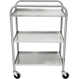 Blickman Standard Medium Duty Utility Cart, 3 Shelves, 4 Side Lip, Width Wise Handrails