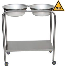 Blickman MRI Safe Double Basin Solution Stand w/ Shelf, Stainless Steel, 29