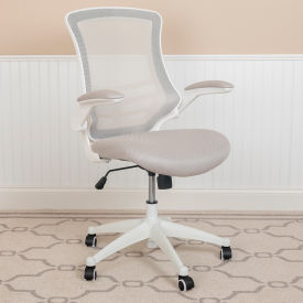 Flash Furniture Mesh Ergonomic Task Office Chair with White Frame and Flip-Up Arms - Light Gray