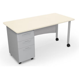 MooreCo Avid Single Pedestal Desk 3 Drawers 60"W x 30"D Neutral Weft Top w/ Platinum Frame 