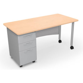 MooreCo Avid Single Pedestal Desk 3 Drawers 60"W x 30"D Fusion Maple Top w/ Platinum Frame 