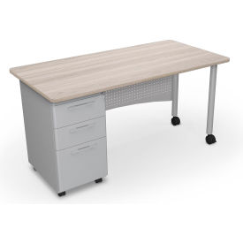 MooreCo Avid Single Pedestal Desk 3 Drawers 60"W x 30"D Gray Elm Top w/ Platinum Frame 