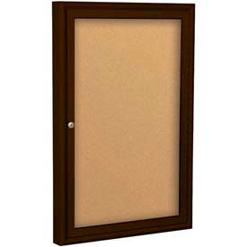 Balt 94PCB-O-01 Balt® Outdoor Enclosed Bulletin Board Cabinet,1-Door 24"W x 36"H, Coffee Trim, Natural Cork image.