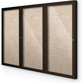 Balt 94PCH-O-46 Balt® Outdoor Enclosed Bulletin Board Cabinet,3-Door 96"W x 48"H, Coffee Trim, Cotton image.
