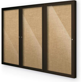 Balt 94PCH-O-57 Balt® Outdoor Enclosed Bulletin Board Cabinet,3-Door 96"W x 48"H, Coffee Trim, Natural image.
