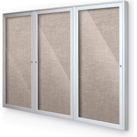 Balt 94PS2-O-44 Balt® Outdoor Enclosed Bulletin Board Cabinet,3-Door 72"W x 36"H, Silver Trim, Gray image.