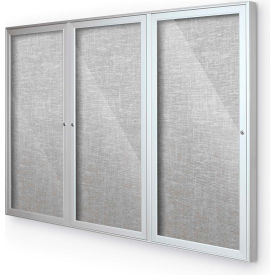 Balt 94PS2-O-56 Balt® Outdoor Enclosed Bulletin Board Cabinet,3-Door 72"W x 36"H, Silver Trim, Platinum image.