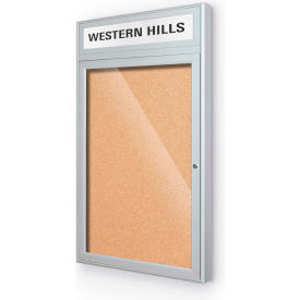 Balt 94PSB-O-01 Balt® Outdoor Enclosed Bulletin Board Cabinet,1-Door 24"W x 36"H, Silver Trim, Natural Cork image.