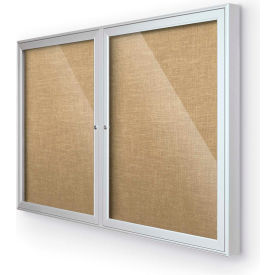 Balt 94PSC-O-57 Balt® Outdoor Enclosed Bulletin Board Cabinet,2-Door 48"W x 36"H, Silver Trim, Natural image.