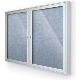 Balt 94PSE-I-47 Balt® Indoor Enclosed Bulletin Board Cabinet,2-Door 60"W x 36"H, Silver Trim, Pacific Blue image.