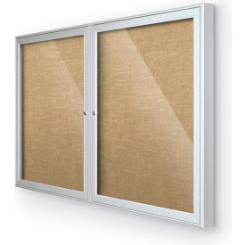 Balt 94PSE-I-57 Balt® Indoor Enclosed Bulletin Board Cabinet,2-Door 60"W x 36"H, Silver Trim, Natural image.