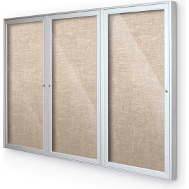 Balt 94PSG-O-46 Balt® Outdoor Enclosed Bulletin Board Cabinet,3-Door 72"W x 48"H, Silver Trim, Cotton image.