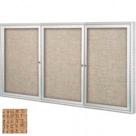 Balt 94PSH-O-57 Balt® Outdoor Enclosed Bulletin Board Cabinet,3-Door 96"W x 48"H, Silver Trim, Natural image.