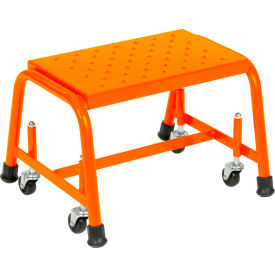 Grip 16""W 1 Step Steel Rolling Ladder 20""D Top Step - Orange - 11820GSU-O