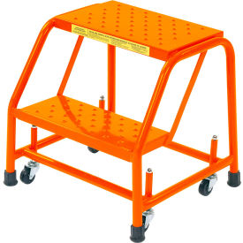 Ballymore Co Inc 21820GSU-O Grip 16"W 2 Step Steel Rolling Ladder 20"D Top Step - Orange - 21820GSU-O image.