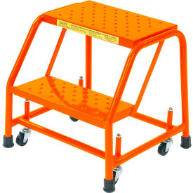 Grip 16""W 2 Step Steel Rolling Ladder 10""D Top Step - Orange - 218G-O