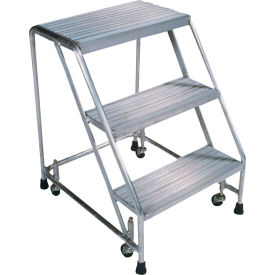 Ribbed 2 Step 18""W Aluminum Rolling Ladder 10""D Top Step Spring Loaded - A2S