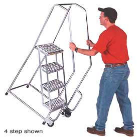 Ballymore Co Inc A3SH-TR 3 Step 18"W Aluminum Tilt and Roll Ladder - Ribbed Tread - A3SH-TR image.