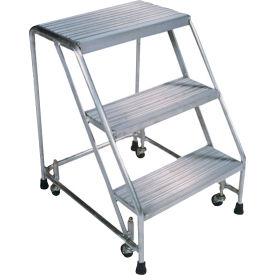 Ribbed 4 Step 18""W Aluminum Rolling Ladder 10""D Top Step Spring Loaded - A4S