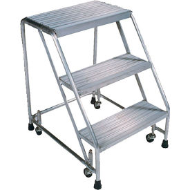 Serrated 4 Step 24""W Aluminum Rolling Ladder 10""D Top Step Spring Loaded - A4S30G