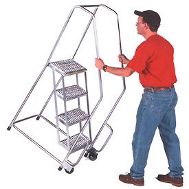 4 Step 18""W Aluminum Tilt and Roll Ladder - Ribbed Tread - A4SH-TR