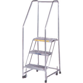 Ballymore Co Inc A6SH30G Serrated 6 Step 24"W Aluminum Rolling Ladder 10"D Top Step, Spring Loaded - A6SH30G image.