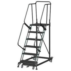 6 Step Heavy Duty Steel Rolling Safety Ladder Heavy Duty Serrated Grating w/ Cal OSHA Handrail