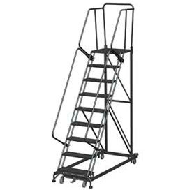 9 Step Heavy Duty Steel Rolling Safety Ladder Heavy Duty Serrated Grating w/ Cal OSHA Handrail