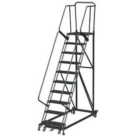 10 Step Heavy Duty Steel Rolling Safety Ladder Heavy Duty Serrated Grating w/ Cal OSHA Handrail
