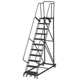 11 Step Heavy Duty Steel Rolling Safety Ladder Heavy Duty Serrated Grating w/ Cal OSHA Handrail