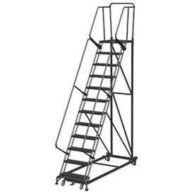 12 Step Heavy Duty Steel Rolling Safety Ladder Heavy Duty Serrated Grating w/ Cal OSHA Handrail